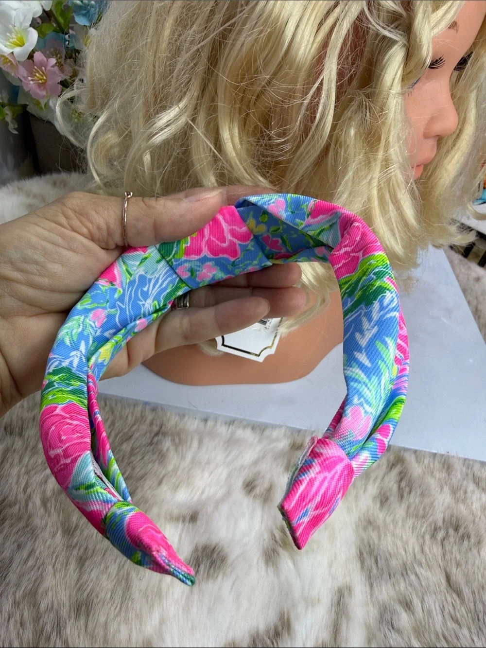 (H) Lilly Pulitzer Pink, Blue & Green Floral Knot Headband